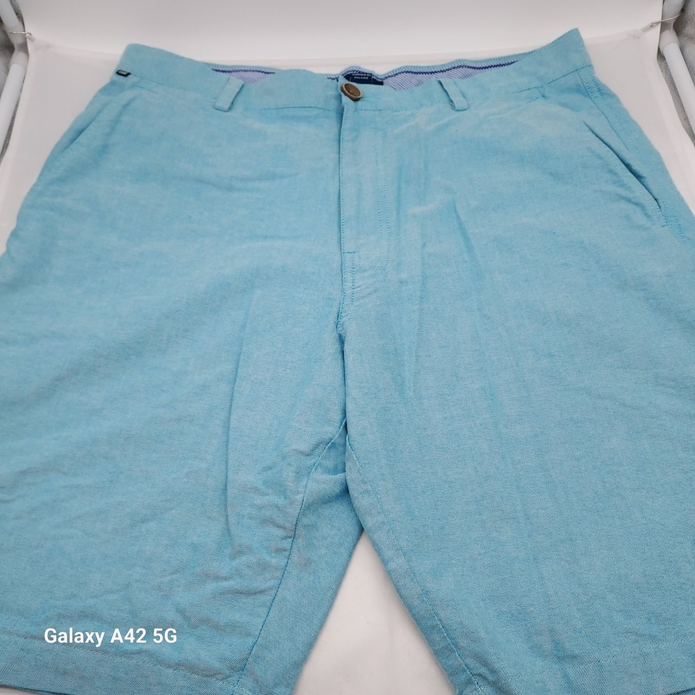 Cutter & Buck Mens Light Blue Heathered 100% Cotton Flat Front Shorts Size 34